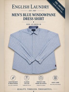 English Laundry Blue Windowpane Dress Shirt